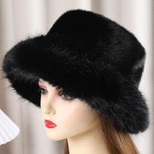 Elegant Black Faux Fur Bucket Hat